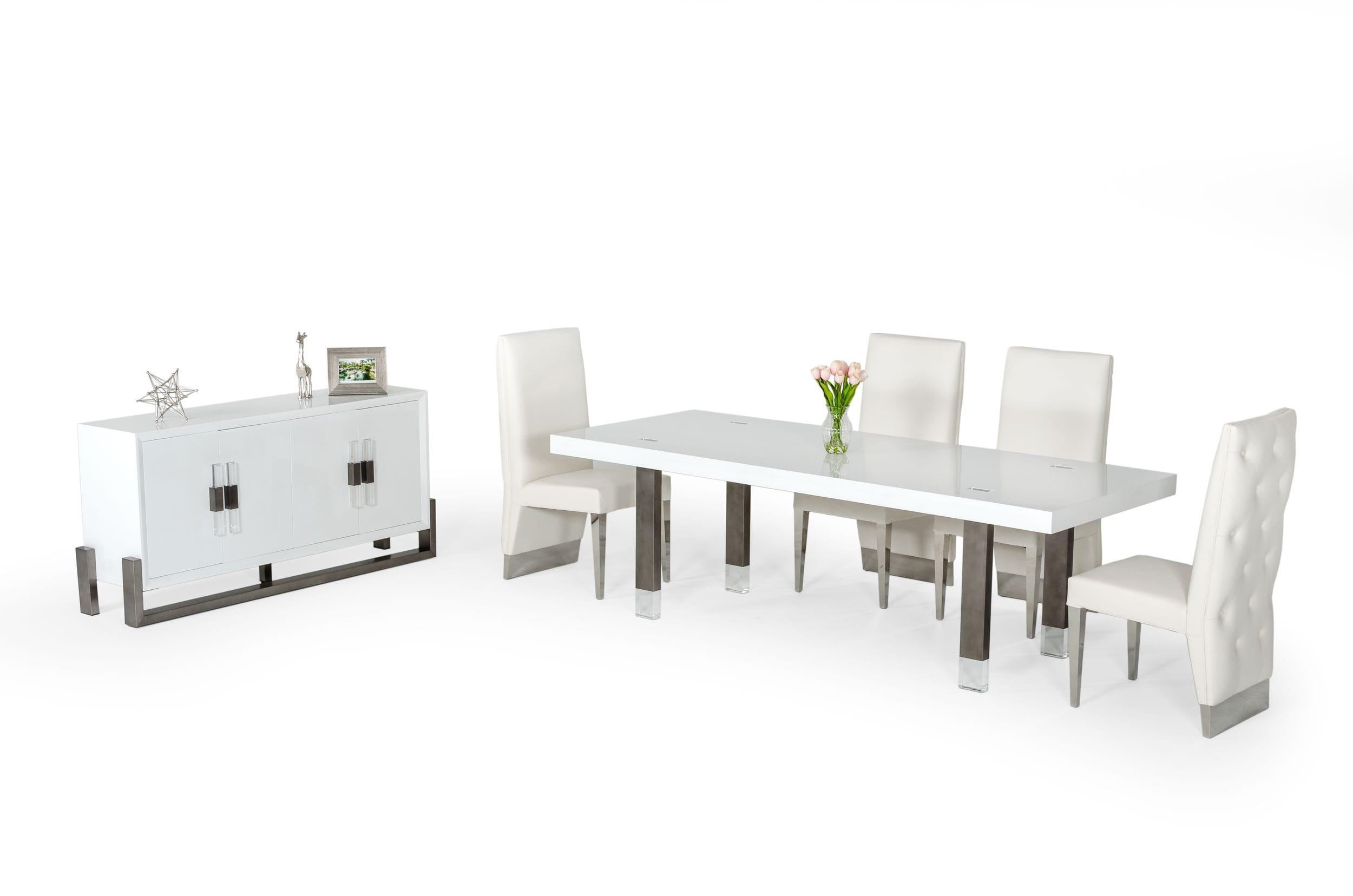 Lenny- Modern High Gloss and Stainless Steel Gun Metal Dining Table