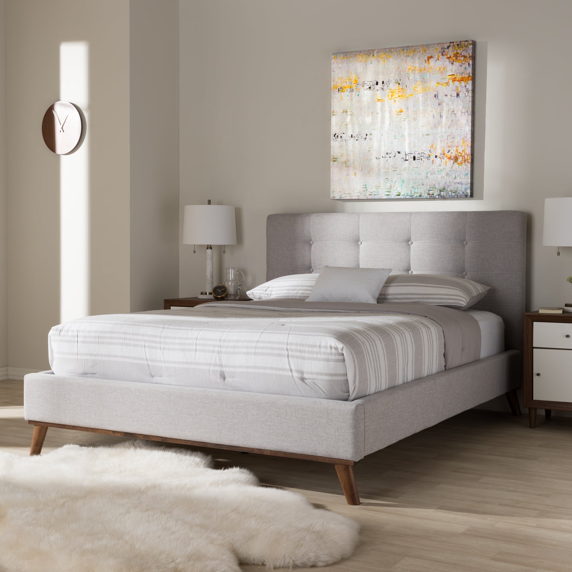 Valencia Mid-Century Modern Fabric Platform Bed
