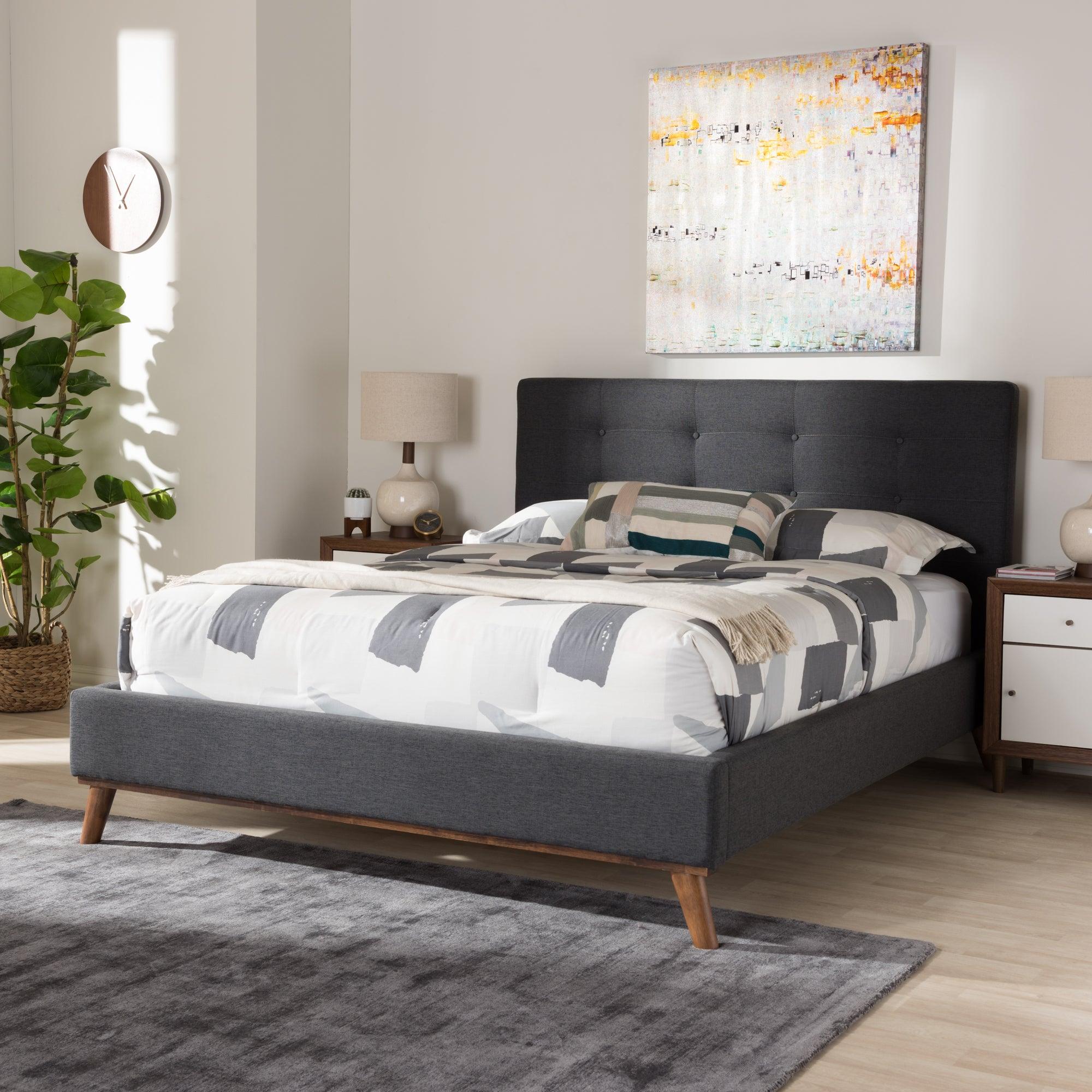 Valencia Mid-Century Modern Dark Fabric Platform Bed