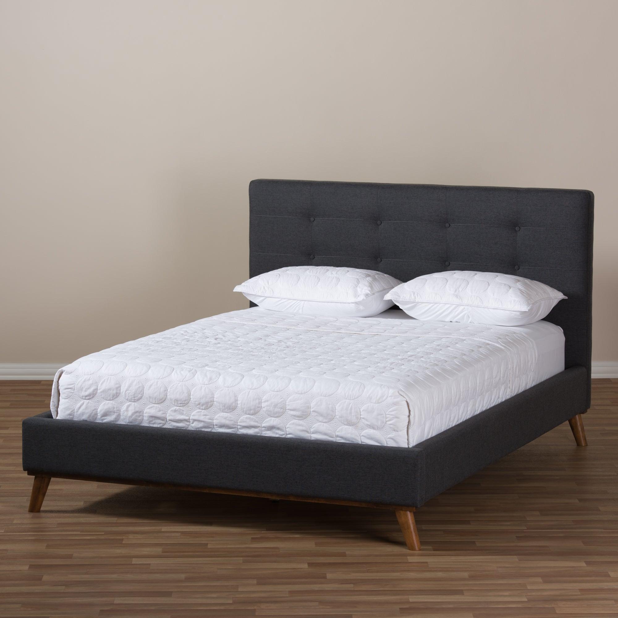 Valencia Mid-Century Modern Dark Fabric Platform Bed