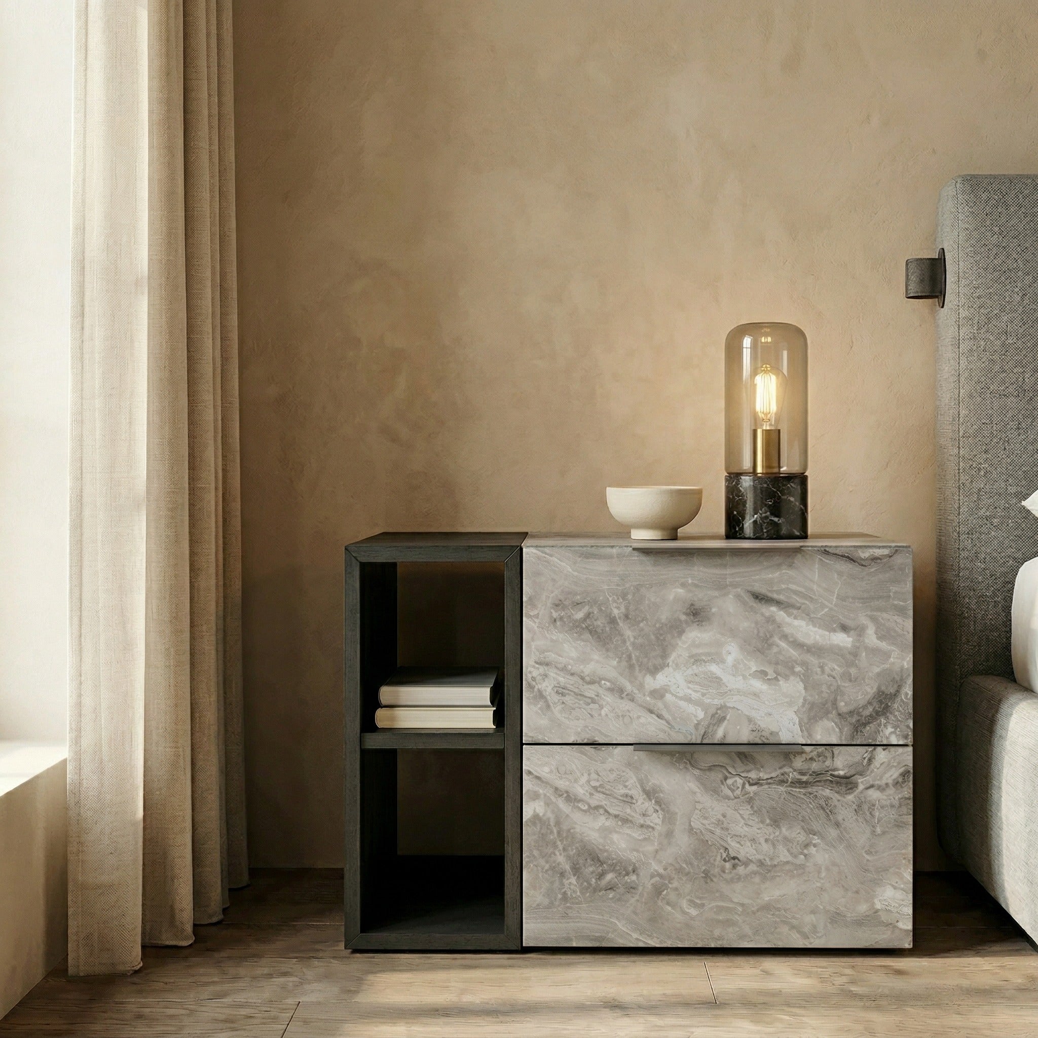 Maranello Modern Wash & Faux Marble Nightstand