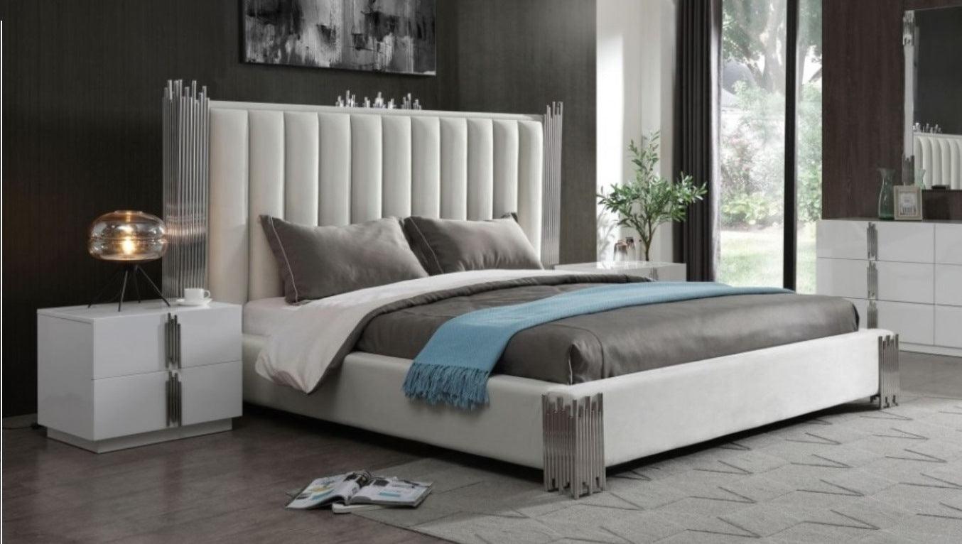 Token Modern Stainless Steel Bed and Nightstands