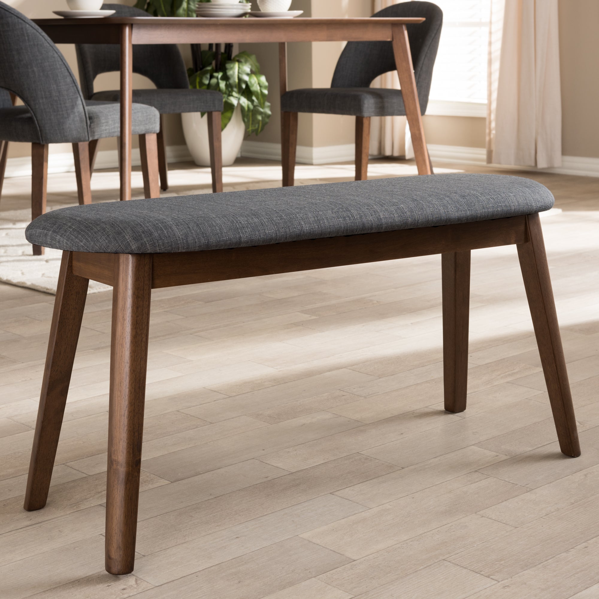 Easton Mid-Century Modern Fabric Upholstered Finished Wood Bench