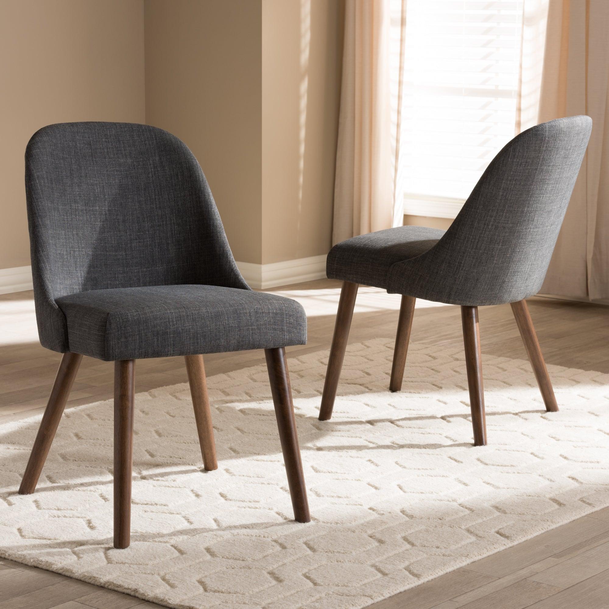 Cody Mid-Century Modern Dark Fabric Upholstered Finished Wood Dining Chair (Set of 2)