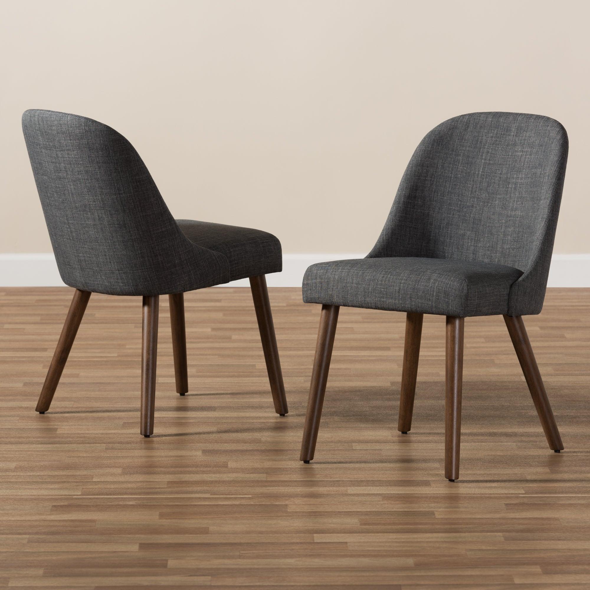 Cody Mid-Century Modern Dark Fabric Upholstered Finished Wood Dining Chair (Set of 2)
