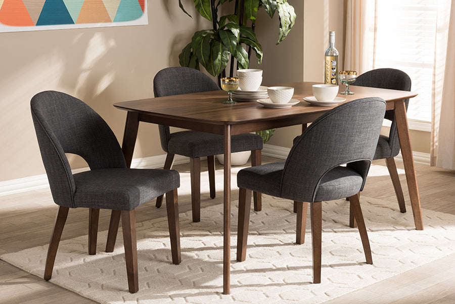 Wesley Mid-Century Modern Fabric Upholstered Finished Wood 5-Piece Dining Set