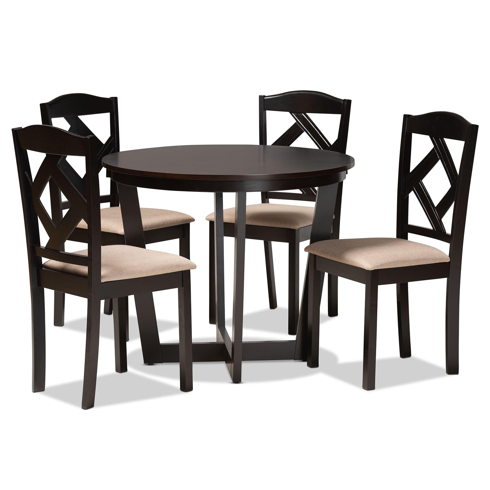 Morigan Sand Fabric Upholstered and Finished Wood 5-Piece Dining Set