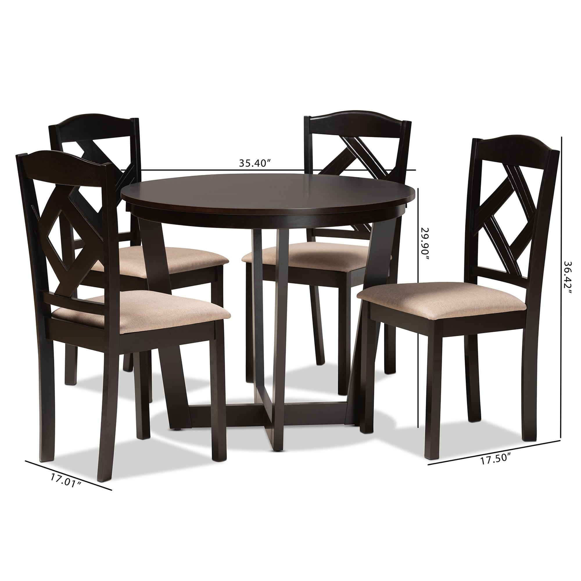 Morigan Sand Fabric Upholstered and Finished Wood 5-Piece Dining Set