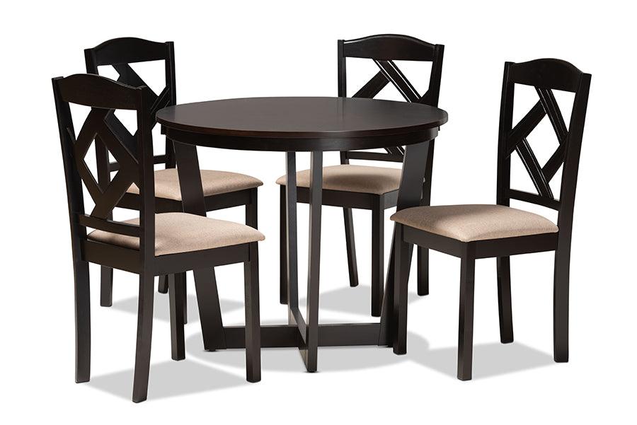 Morigan Sand Fabric Upholstered and Finished Wood 5-Piece Dining Set