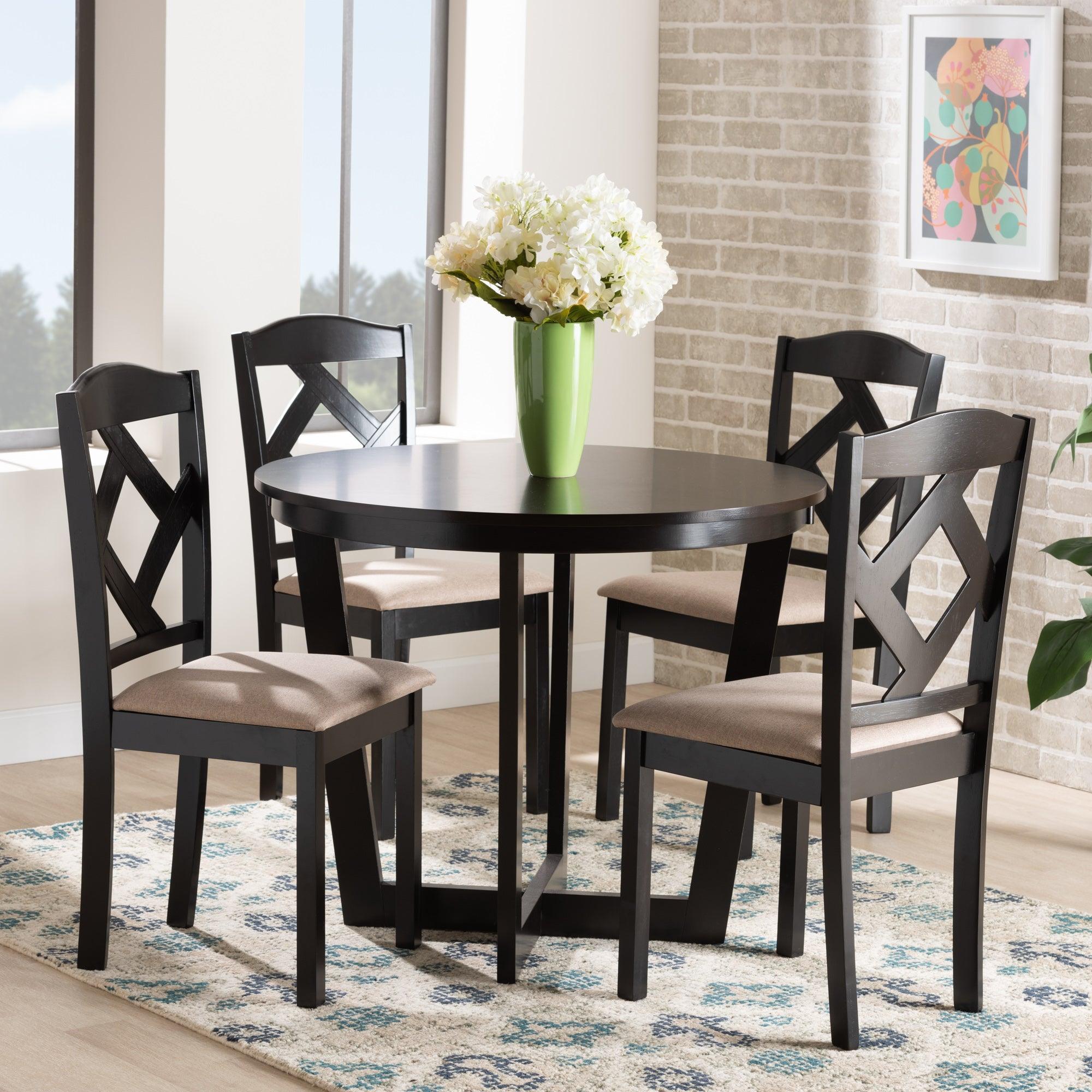 Morigan Sand Fabric Upholstered and Finished Wood 5-Piece Dining Set