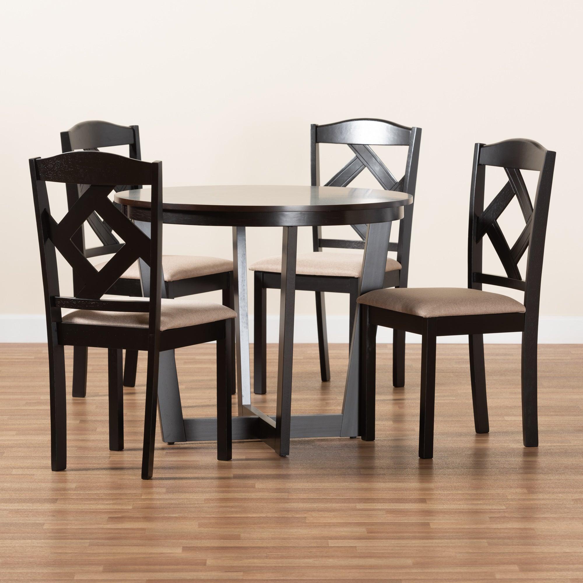 Morigan Sand Fabric Upholstered and Finished Wood 5-Piece Dining Set