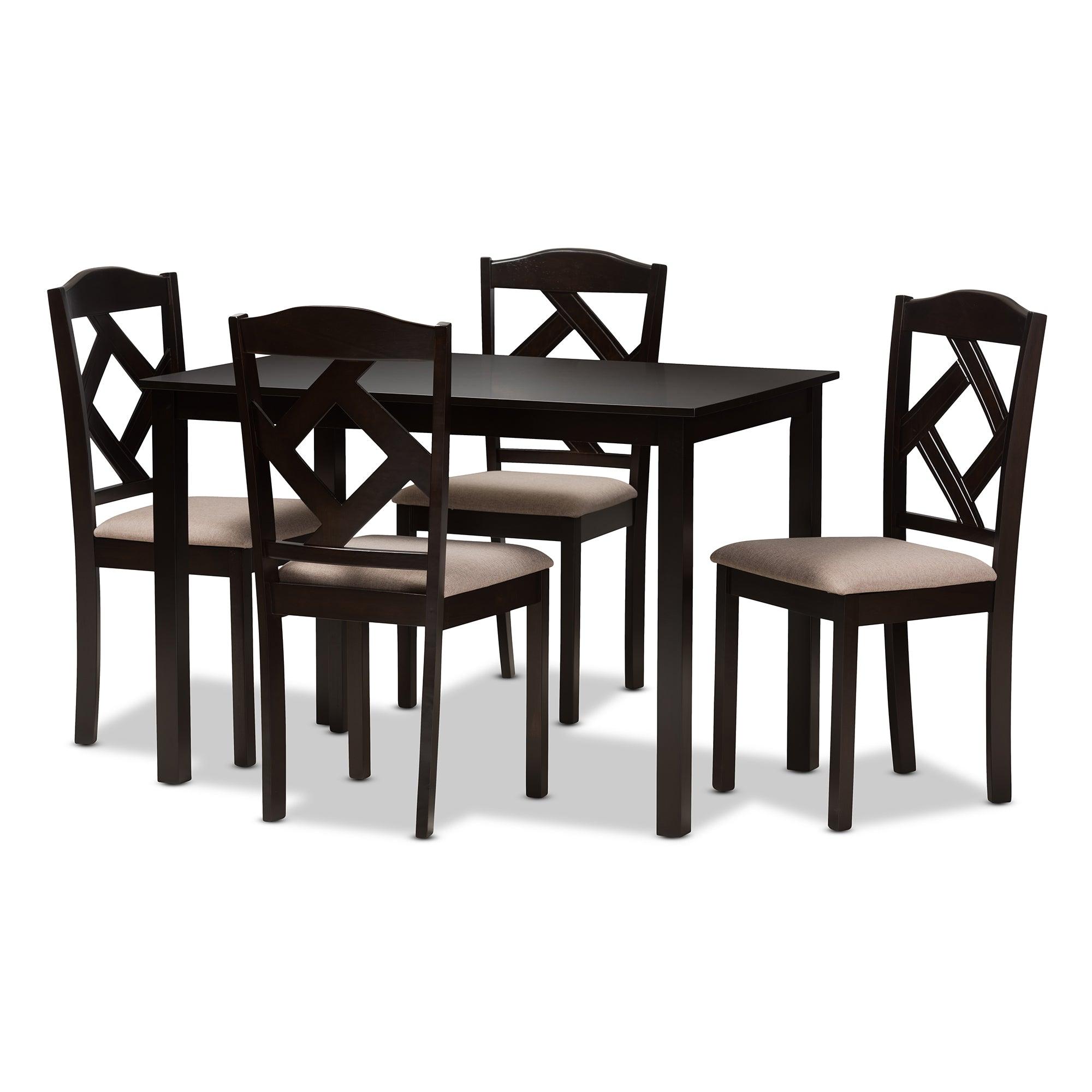 Ruth Modern and Contemporary Fabric Upholstered and Finished 5-Piece Dining Set