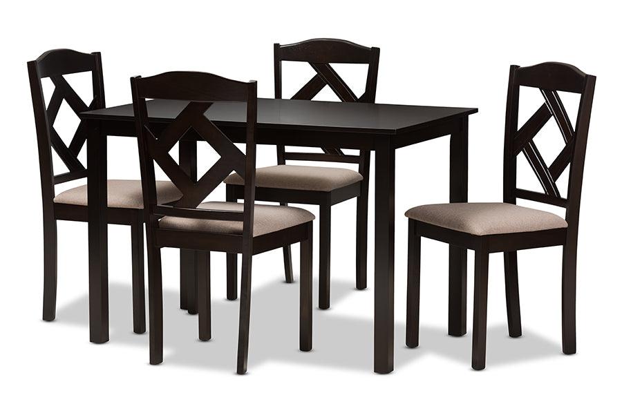 Ruth Modern and Contemporary Fabric Upholstered and Finished 5-Piece Dining Set