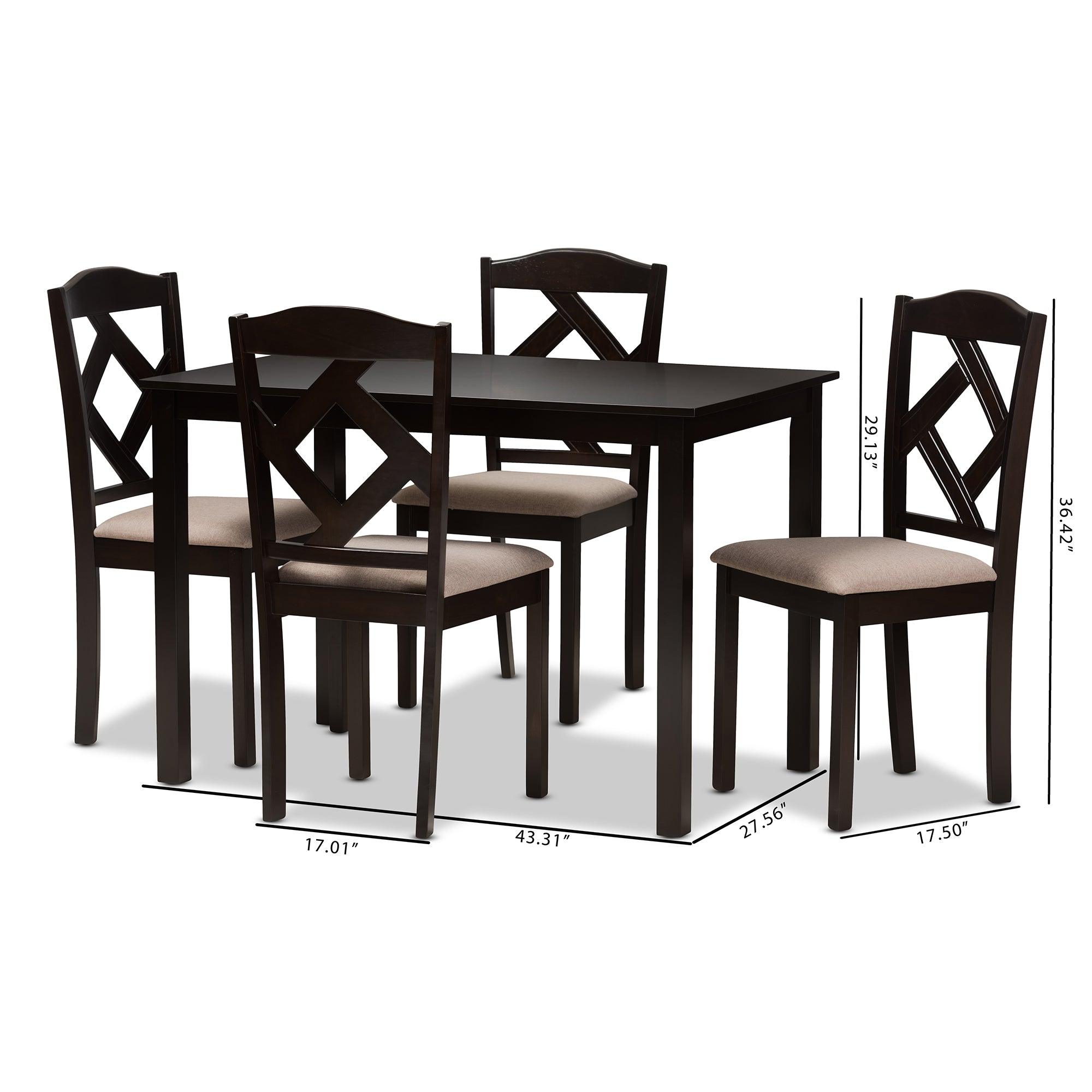 Ruth Modern and Contemporary Fabric Upholstered and Finished 5-Piece Dining Set