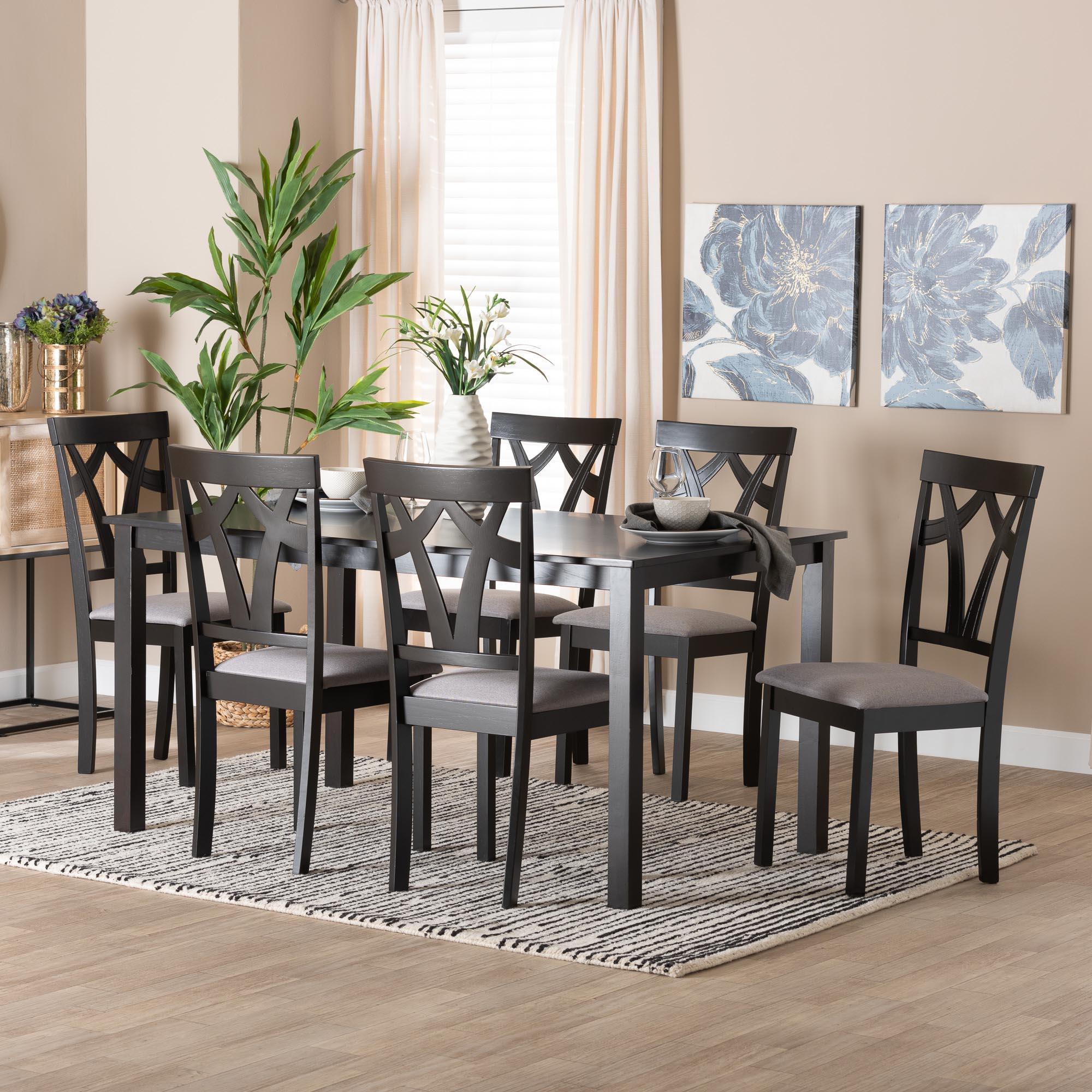 Sylvia Modern Fabric and Finished Wood 7-Piece Dining Set