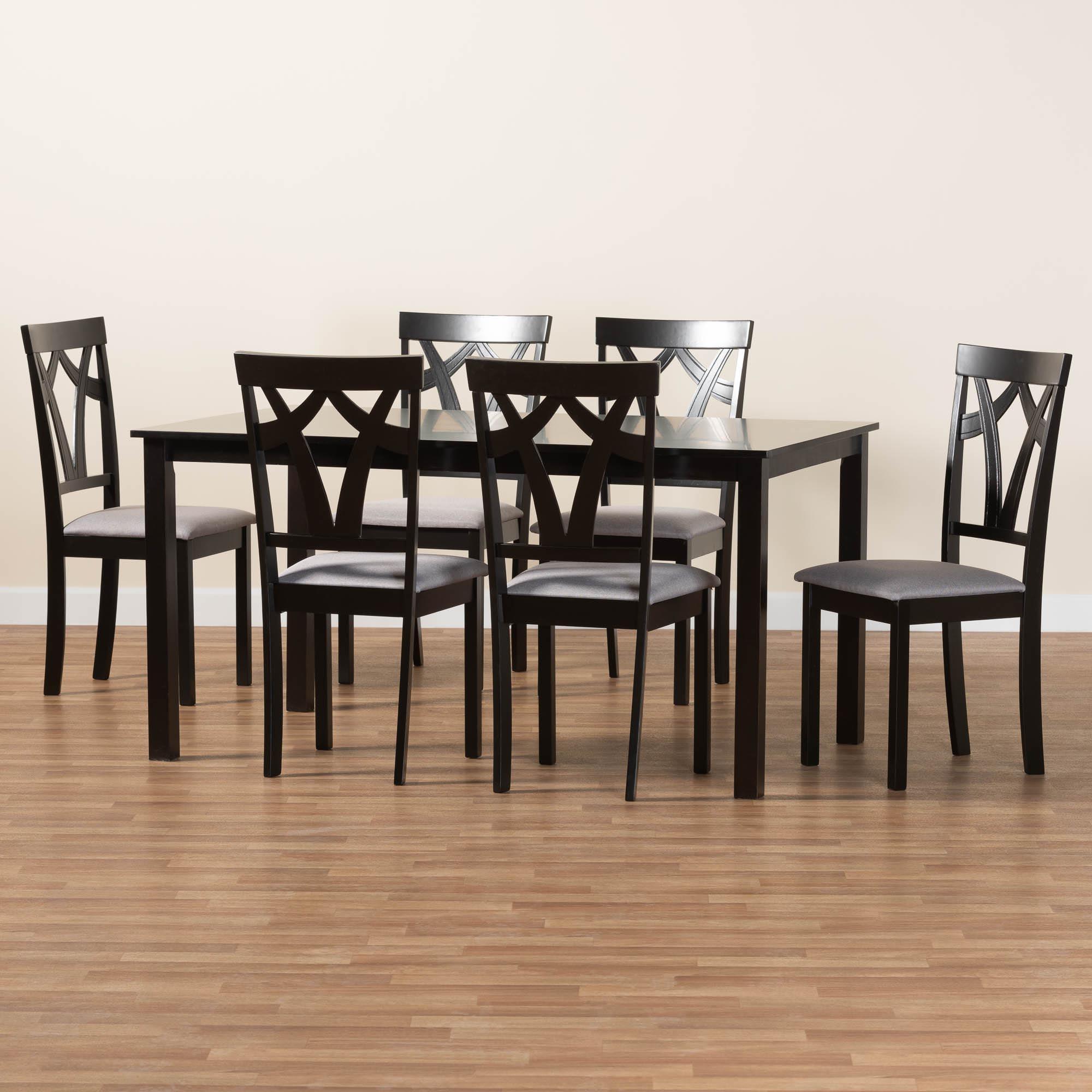 Sylvia Modern Fabric and Finished Wood 7-Piece Dining Set