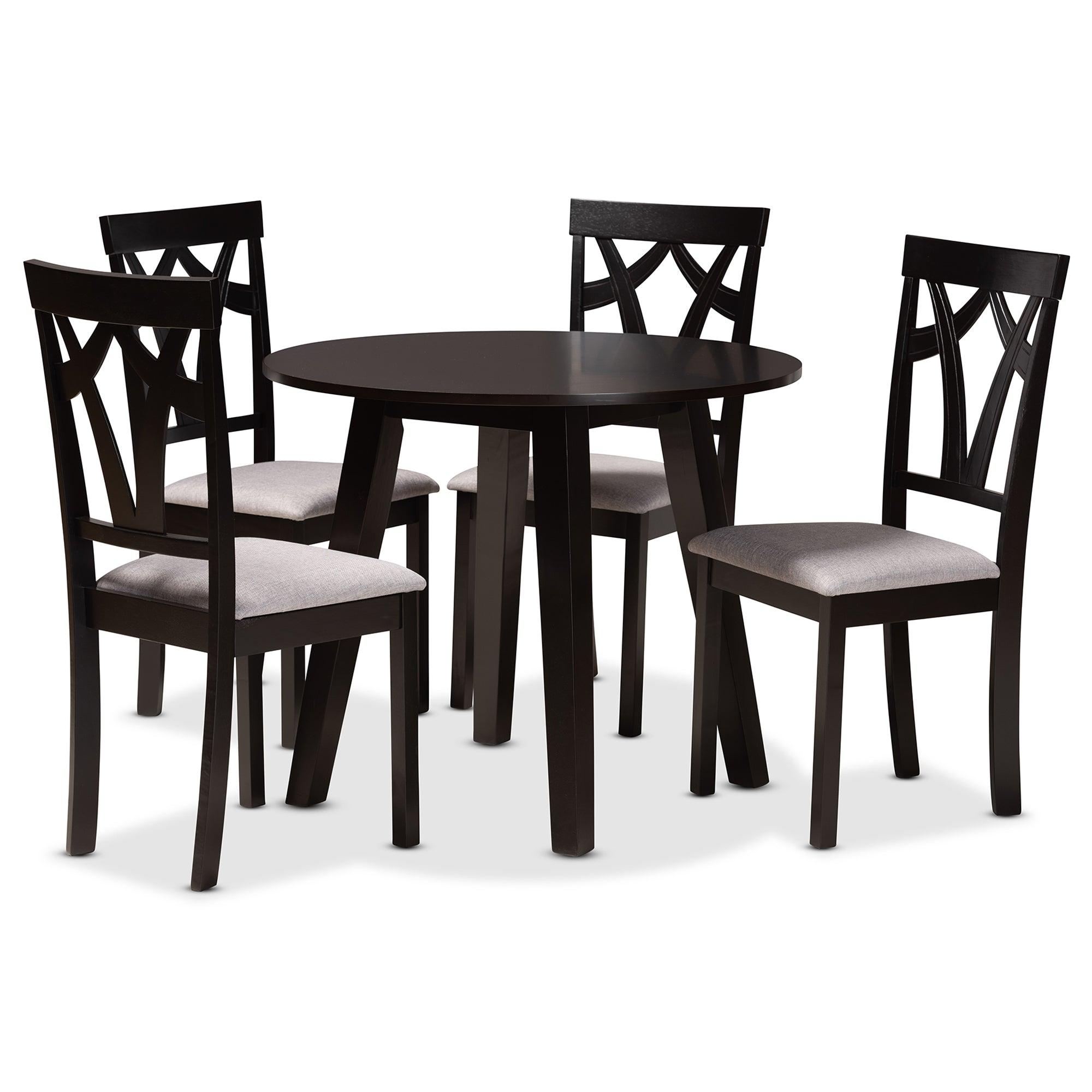 Derya Modern Transitional Fabric Upholstered and Finished Wood 5-Piece Dining Set