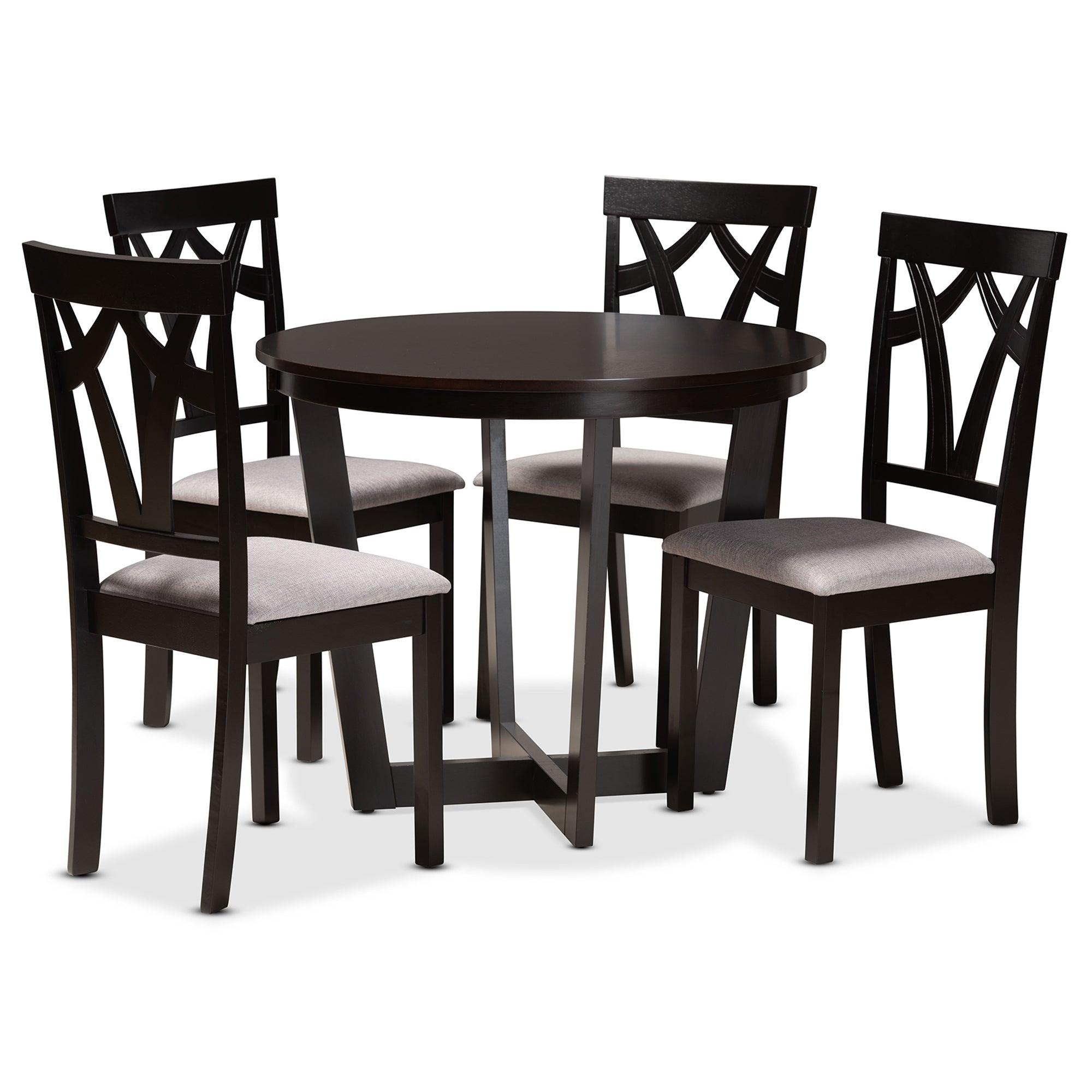 Telma Modern and Contemporary Fabric Upholstered and Finished Wood 5-Piece Dining Set