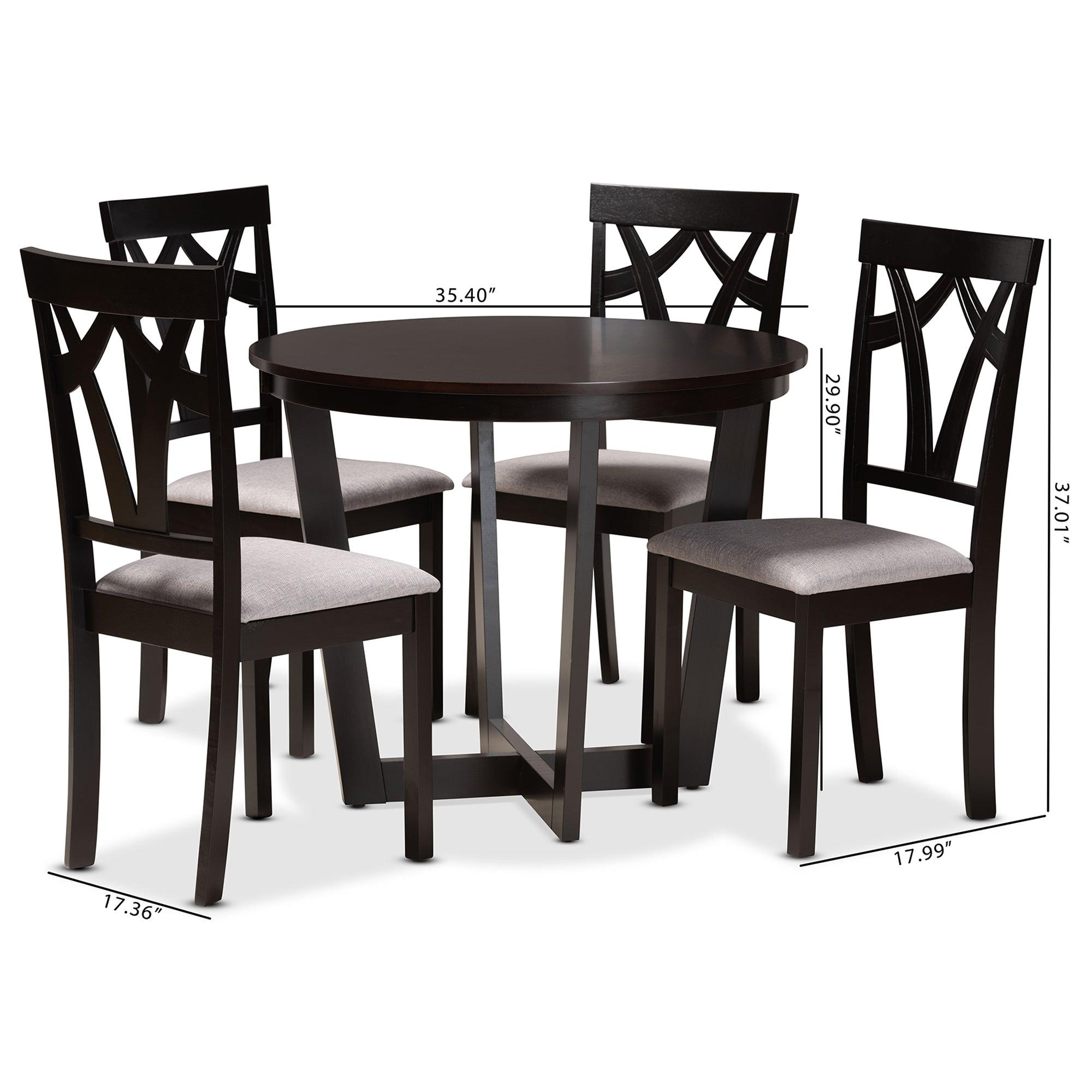 Telma Modern and Contemporary Fabric Upholstered and Finished Wood 5-Piece Dining Set