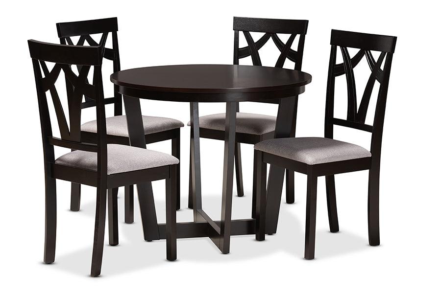Telma Modern and Contemporary Fabric Upholstered and Finished Wood 5-Piece Dining Set