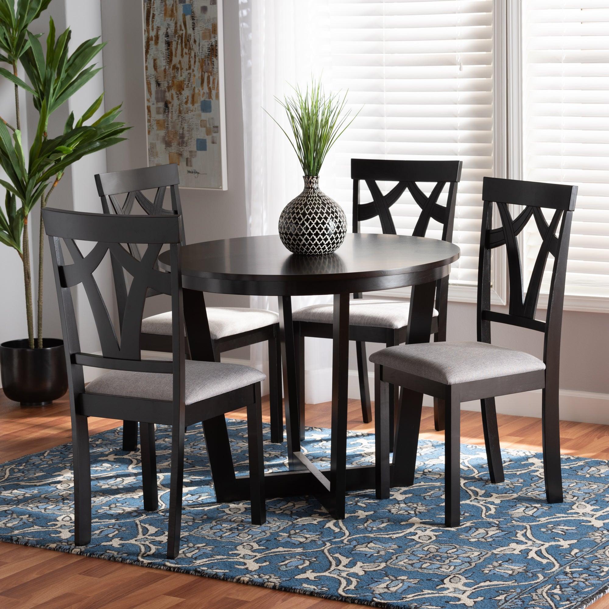Telma Modern and Contemporary Fabric Upholstered and Finished Wood 5-Piece Dining Set