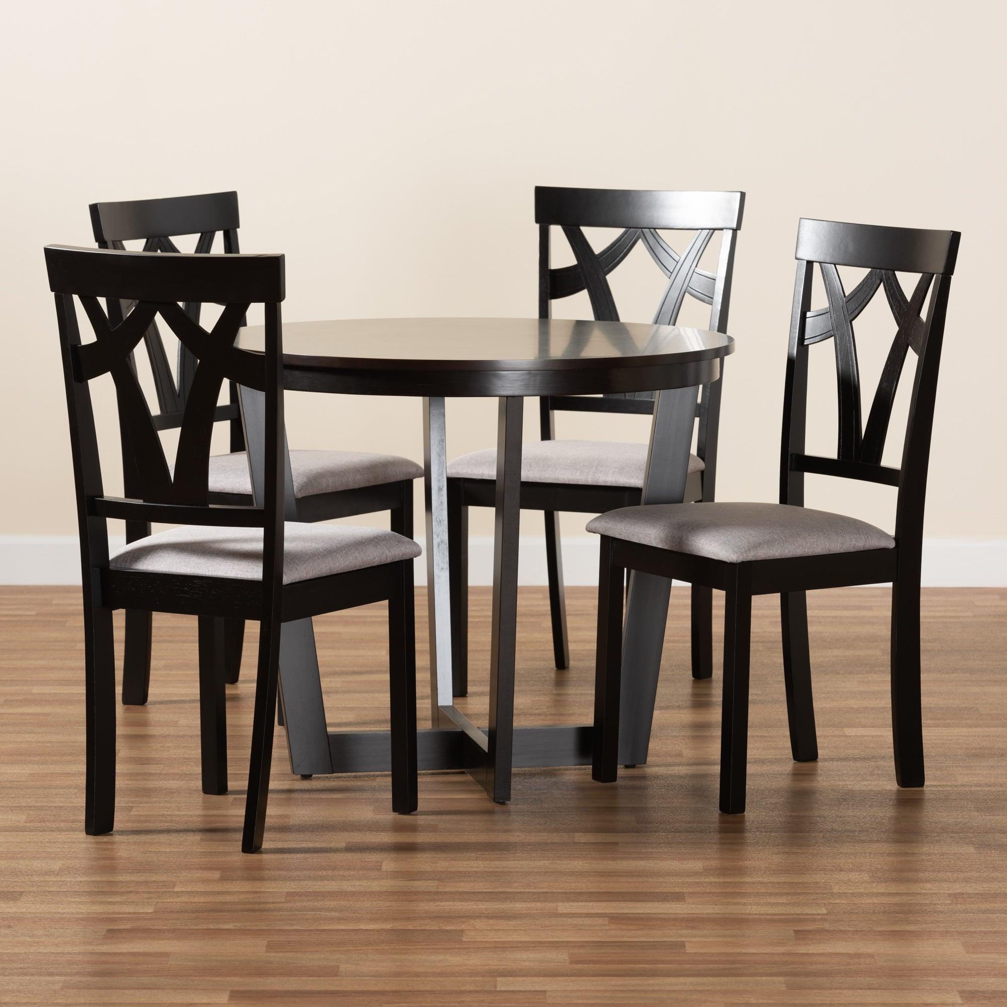 Telma Modern and Contemporary Fabric Upholstered and Finished Wood 5-Piece Dining Set