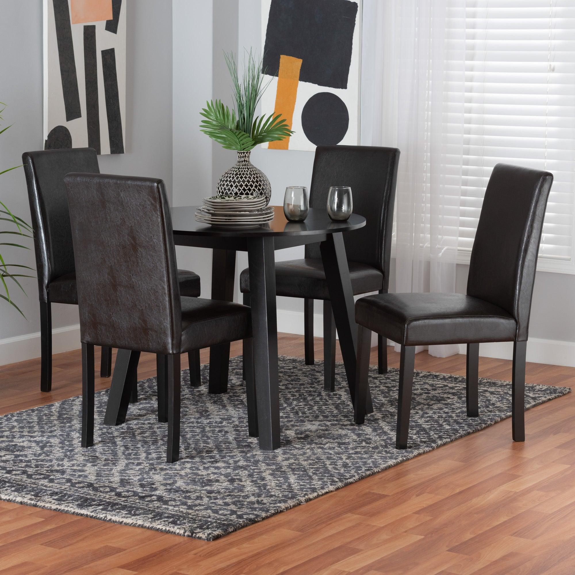 Emine Modern Faux Leather and Espresso Finished Wood 5-Piece Dining Set