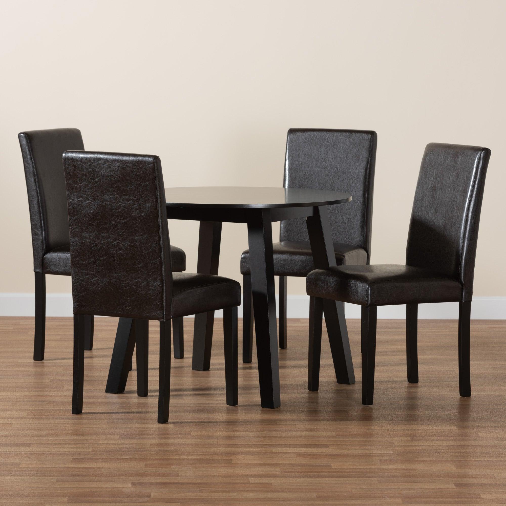 Emine Modern Faux Leather and Espresso Finished Wood 5-Piece Dining Set