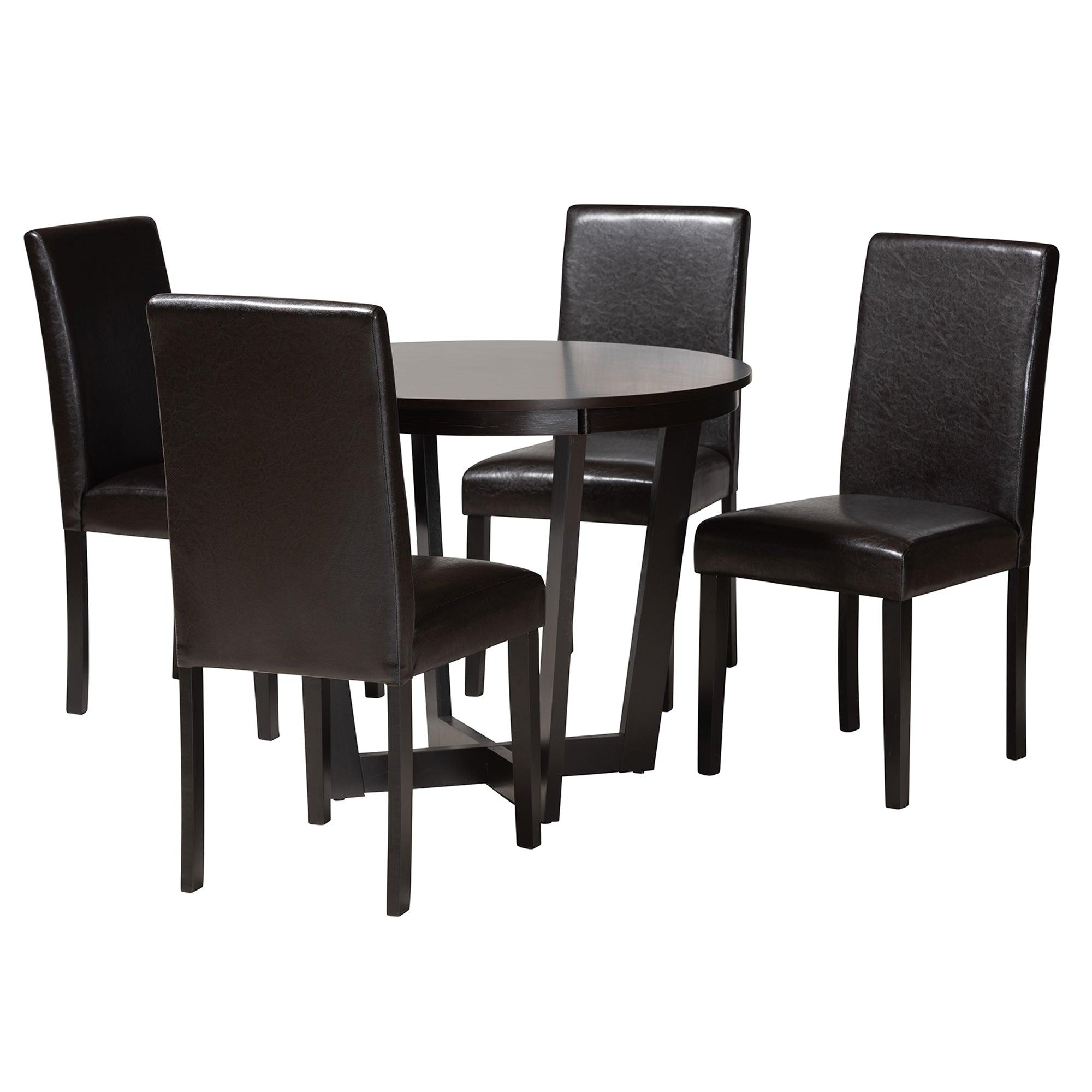Bruna Modern Faux Leather and Espresso Finished Wood 5-Piece Dining Set