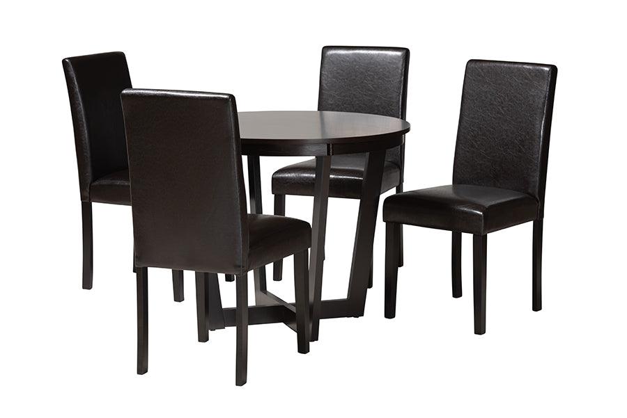Bruna Modern Faux Leather and Espresso Finished Wood 5-Piece Dining Set