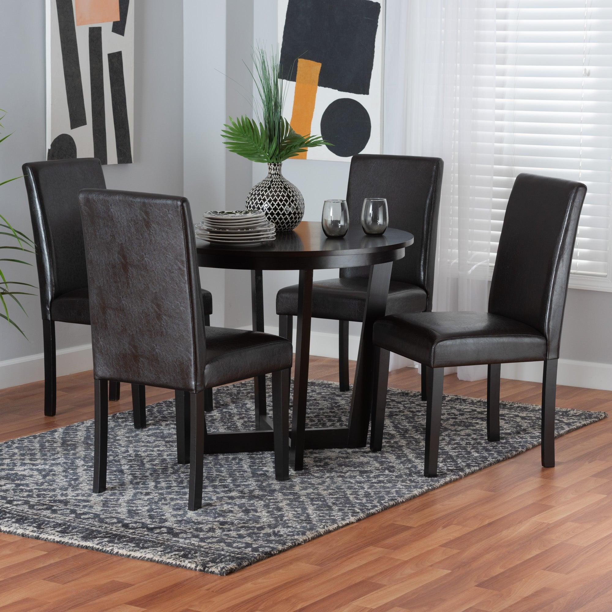Bruna Modern Faux Leather and Espresso Finished Wood 5-Piece Dining Set