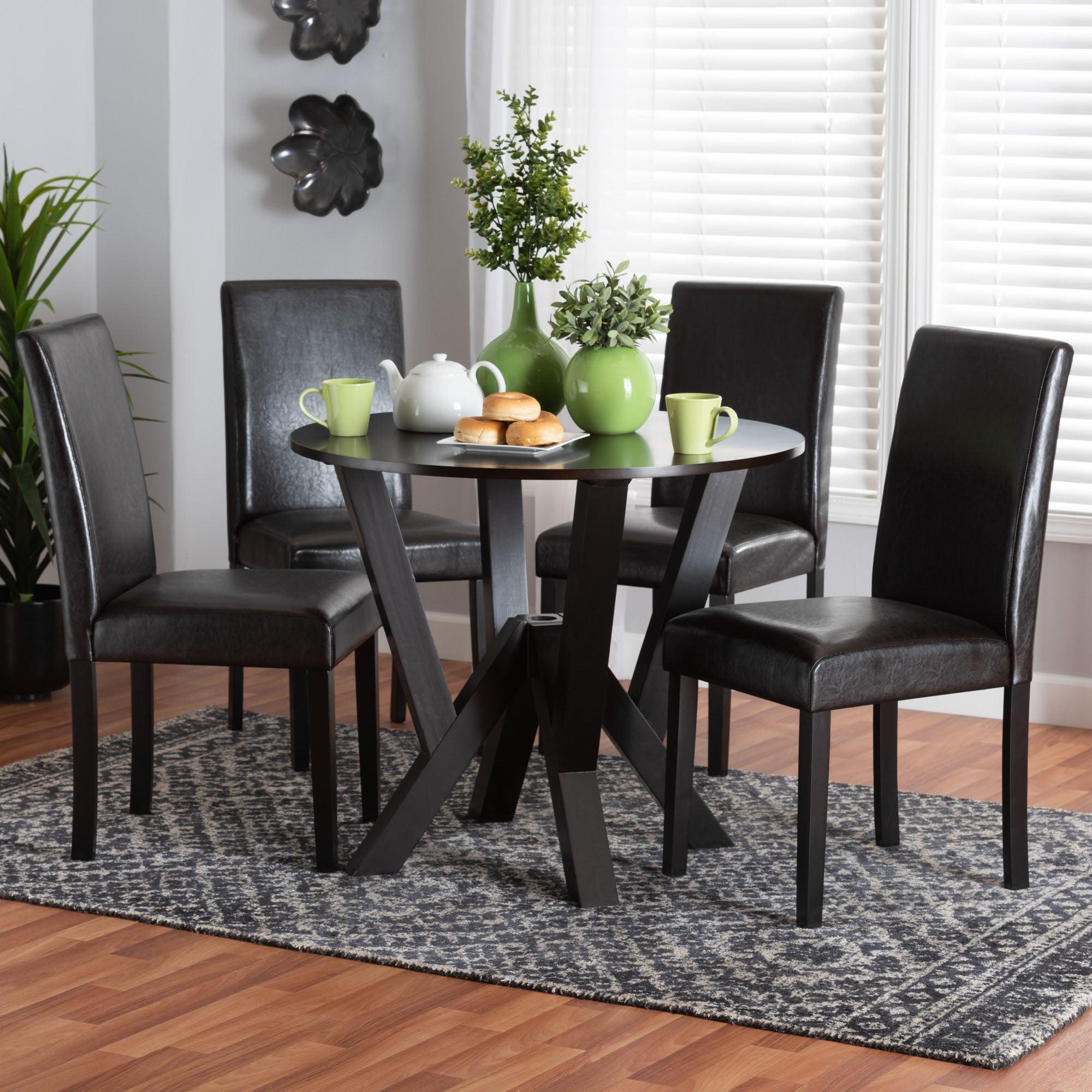 Rosi Modern Espresso Faux Leather and Wood 5-Piece Dining Set
