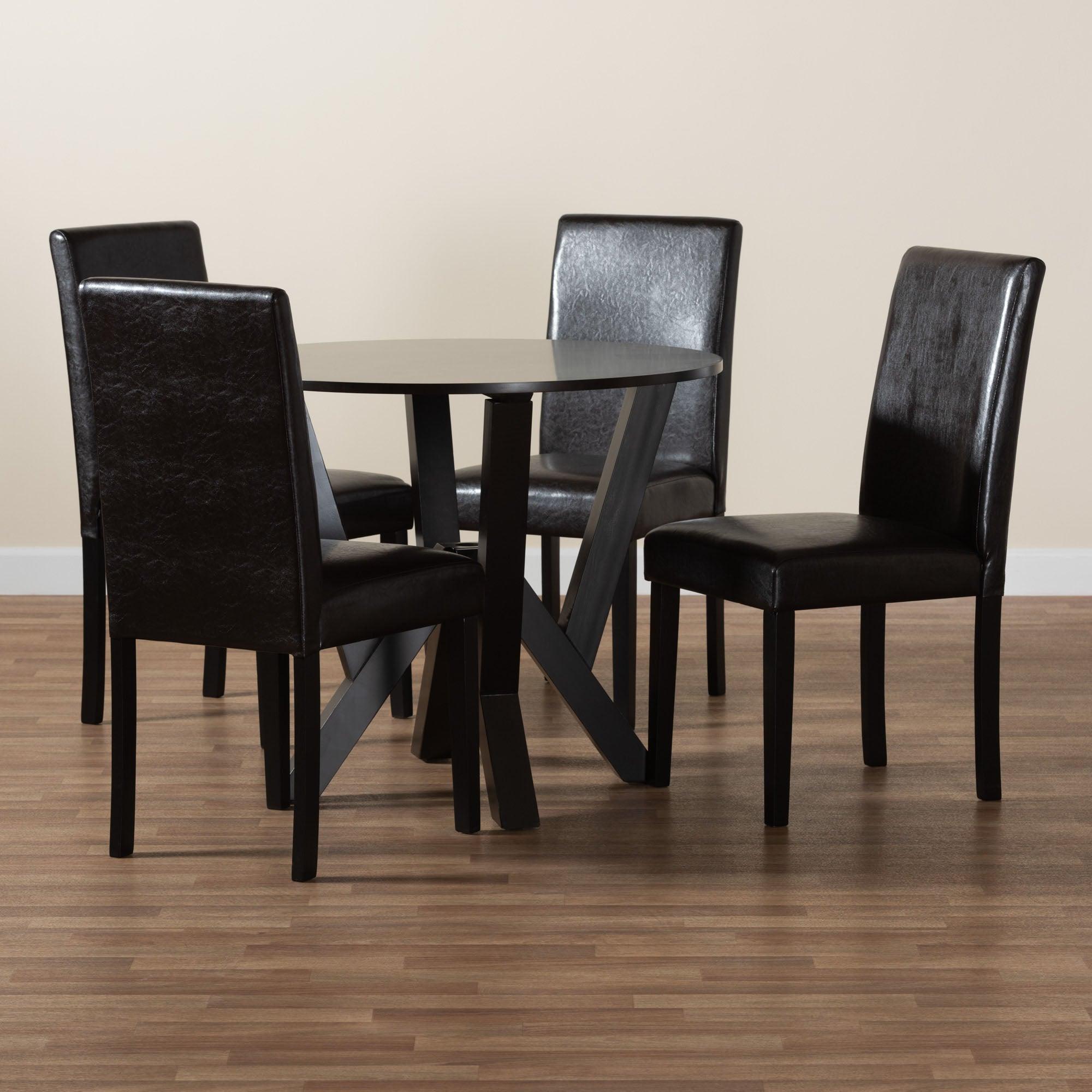Rosi Modern Espresso Faux Leather and Wood 5-Piece Dining Set