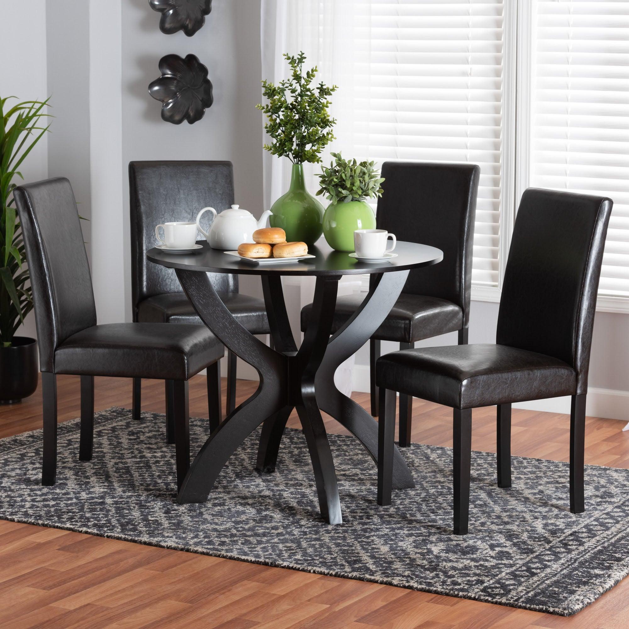 Trine Modern Espresso Faux Leather and Wood 5-Piece Dining Set