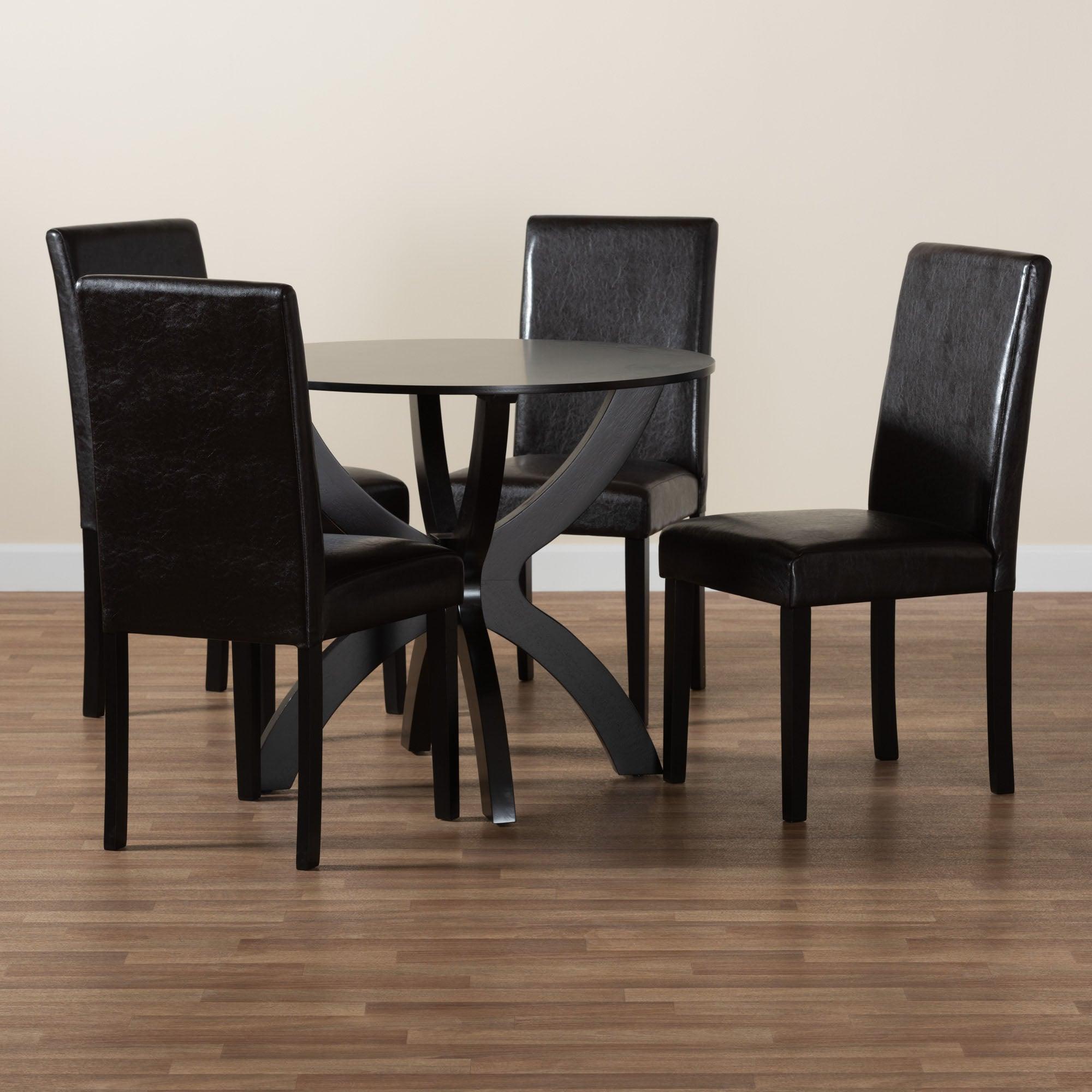 Trine Modern Espresso Faux Leather and Wood 5-Piece Dining Set