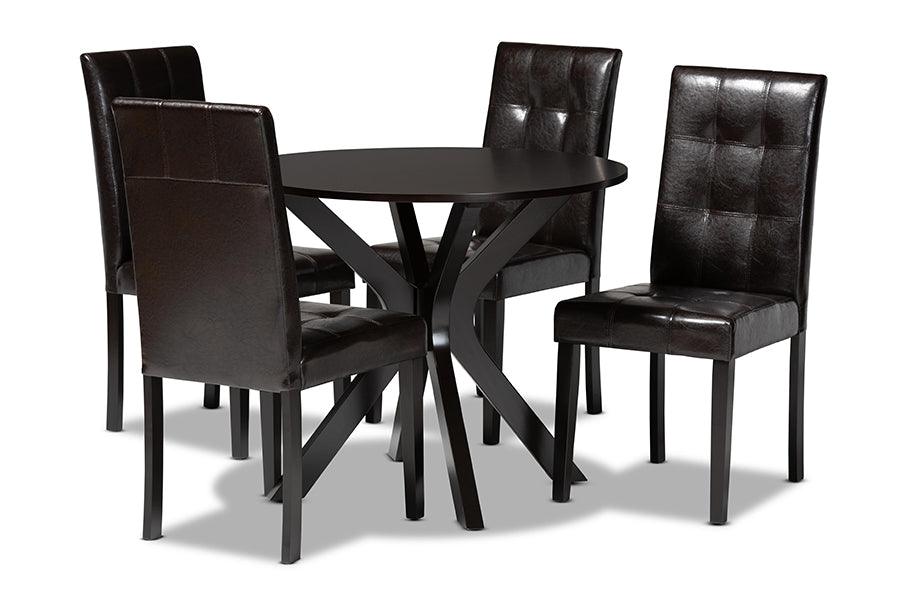 Marie Modern and Contemporary Faux Leather Upholstered and Finished Wood 5-Piece Dining Set
