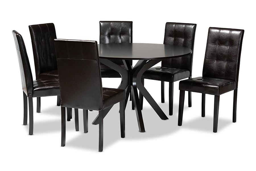 Marie Modern and Contemporary Faux Leather Upholstered and Finished Wood 7-Piece Dining Set