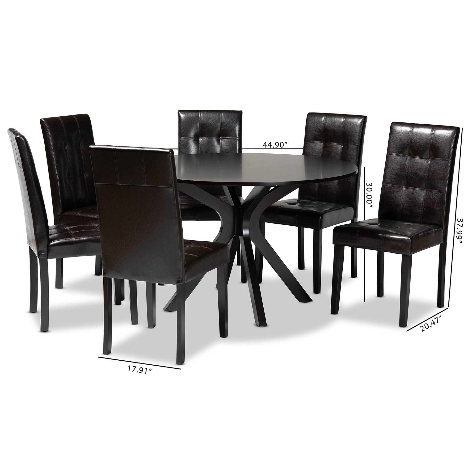 Marie Modern and Contemporary Faux Leather Upholstered and Finished Wood 7-Piece Dining Set