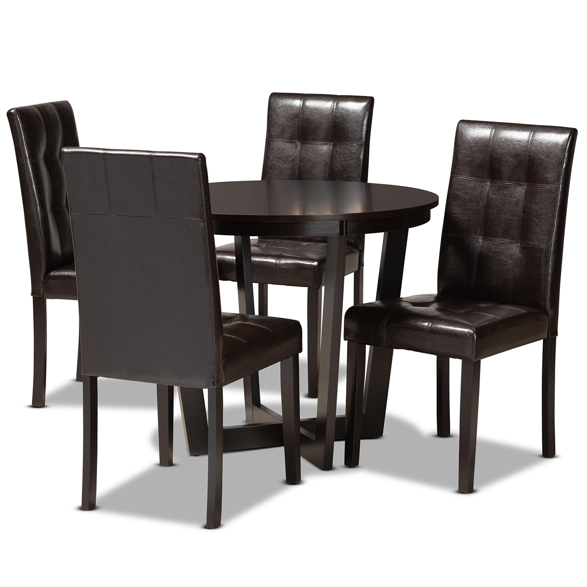 Vida Modern and Contemporary Faux Leather Upholstered and Finished Wood 5-Piece Dining Set