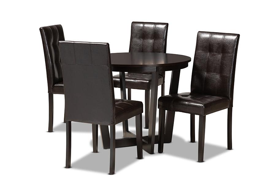 Vida Modern and Contemporary Faux Leather Upholstered and Finished Wood 5-Piece Dining Set