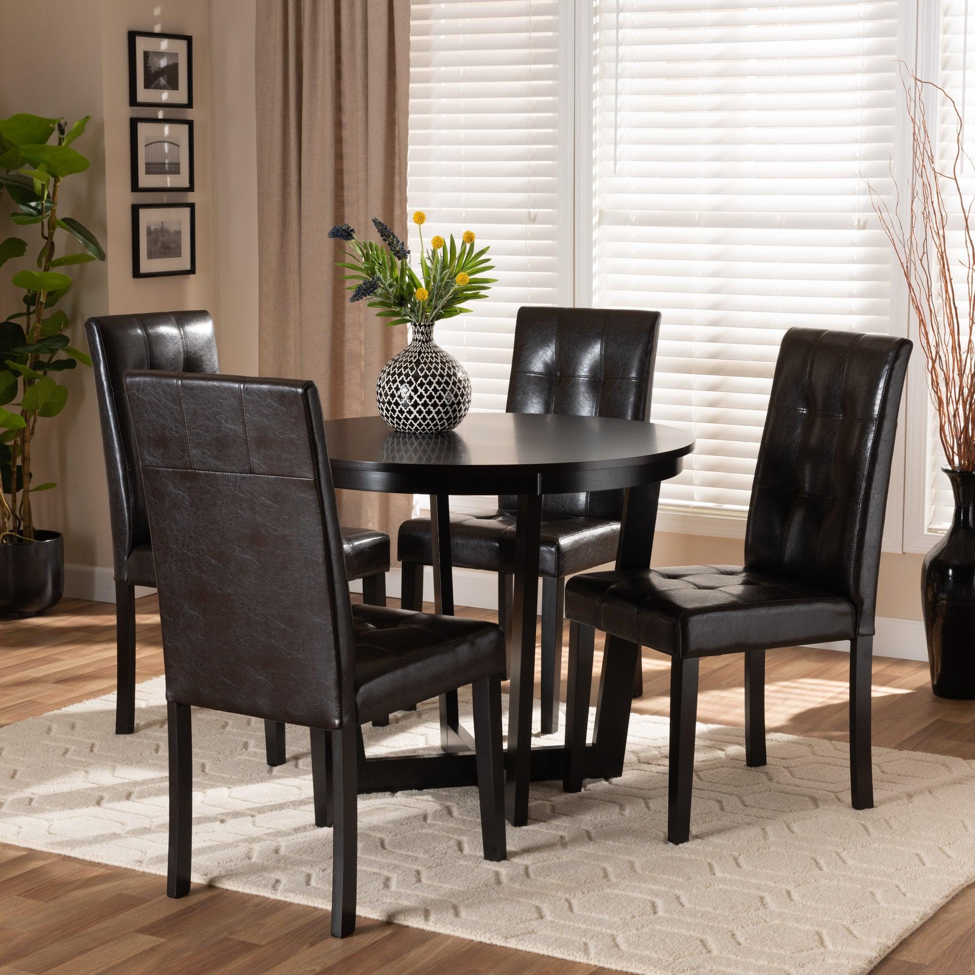 Vida Modern and Contemporary Faux Leather Upholstered and Finished Wood 5-Piece Dining Set