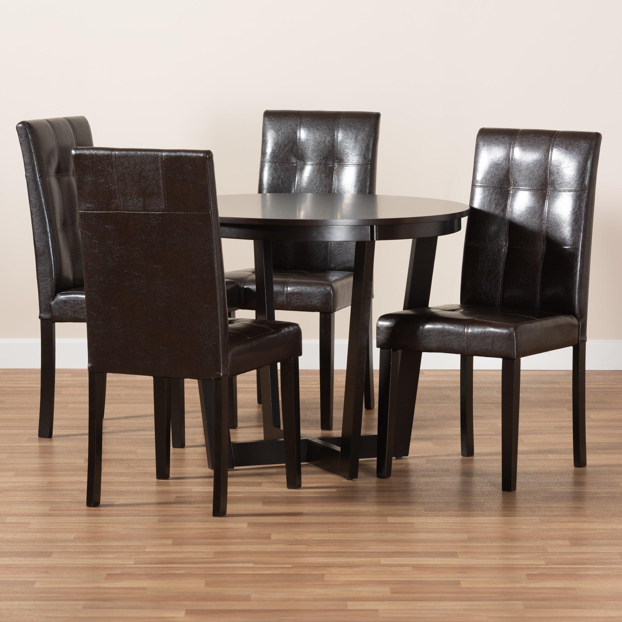 Vida Modern and Contemporary Faux Leather Upholstered and Finished Wood 5-Piece Dining Set