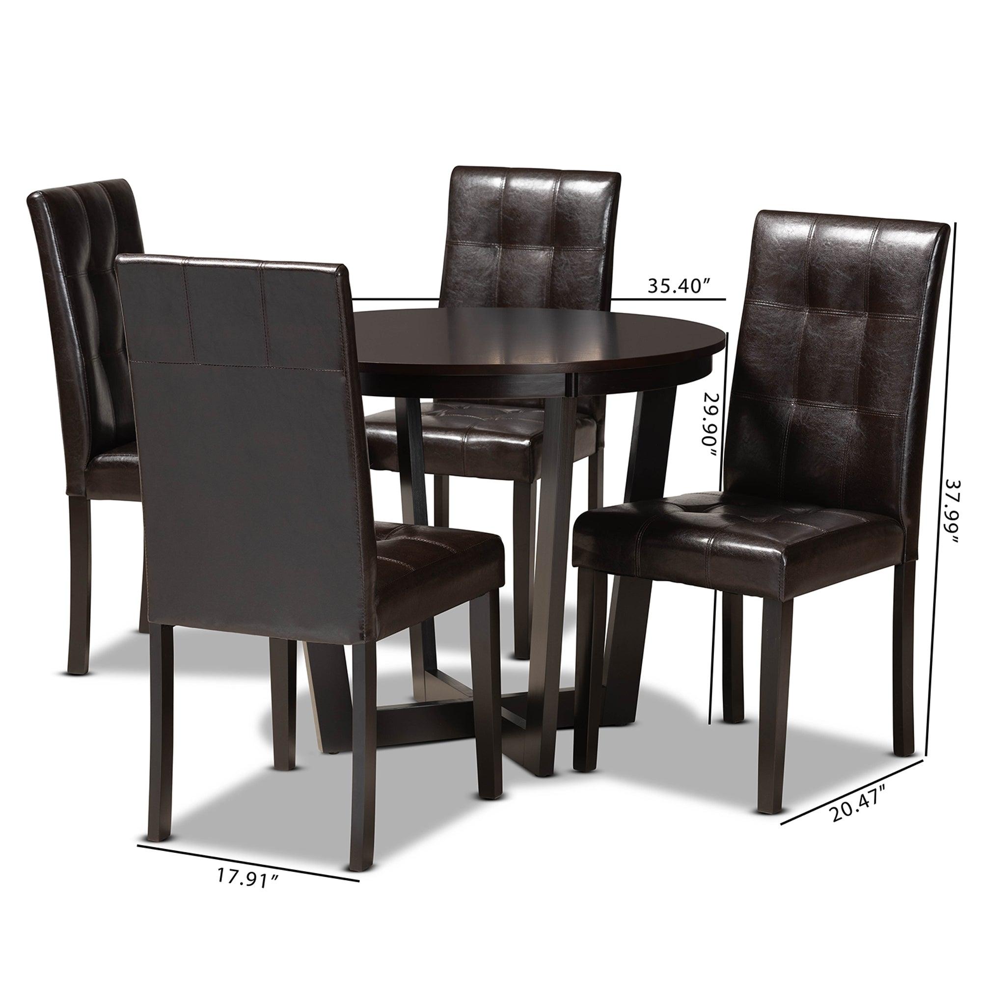 Vida Modern and Contemporary Faux Leather Upholstered and Finished Wood 5-Piece Dining Set
