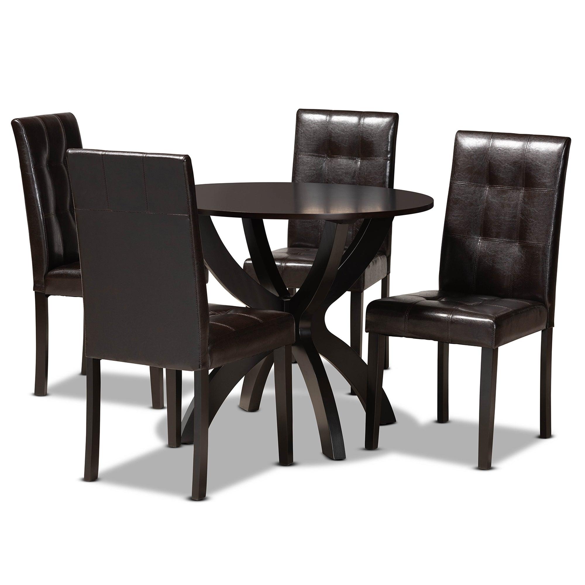 Elira Modern and Contemporary Faux Leather Upholstered and Finished Wood 5-Piece Dining Set