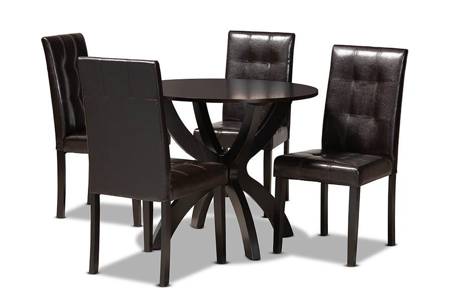 Elira Modern and Contemporary Faux Leather Upholstered and Finished Wood 5-Piece Dining Set