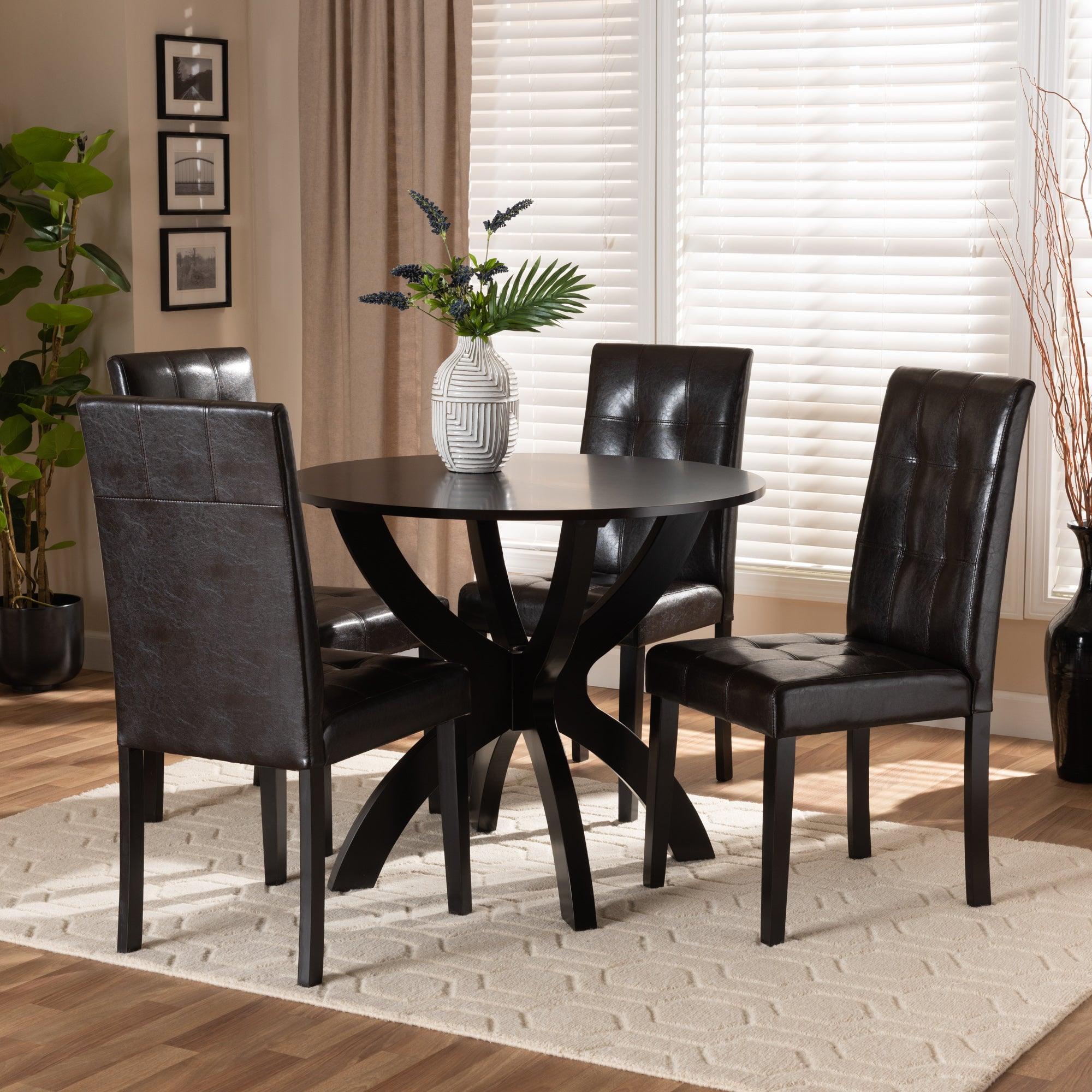 Elira Modern and Contemporary Faux Leather Upholstered and Finished Wood 5-Piece Dining Set