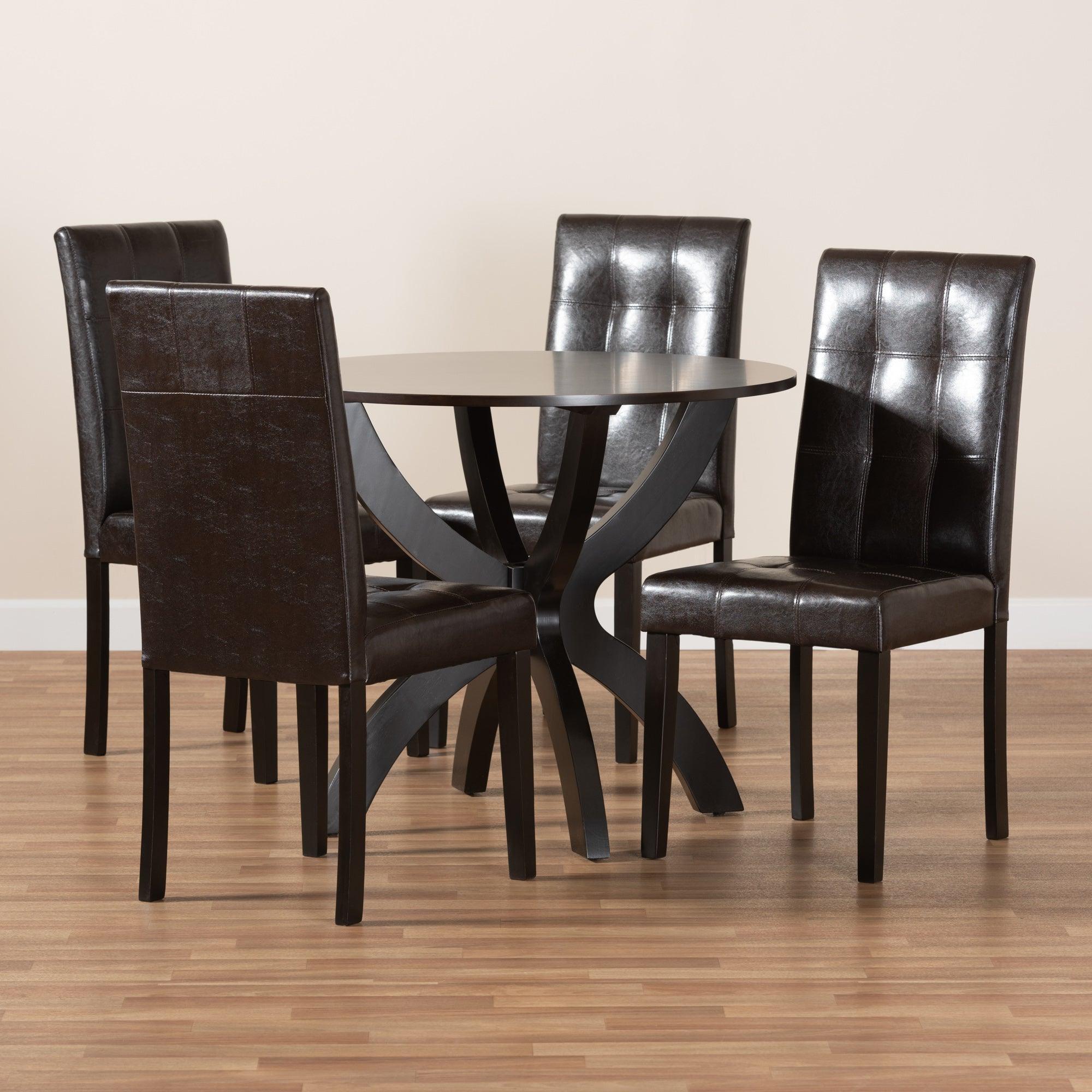 Elira Modern and Contemporary Faux Leather Upholstered and Finished Wood 5-Piece Dining Set