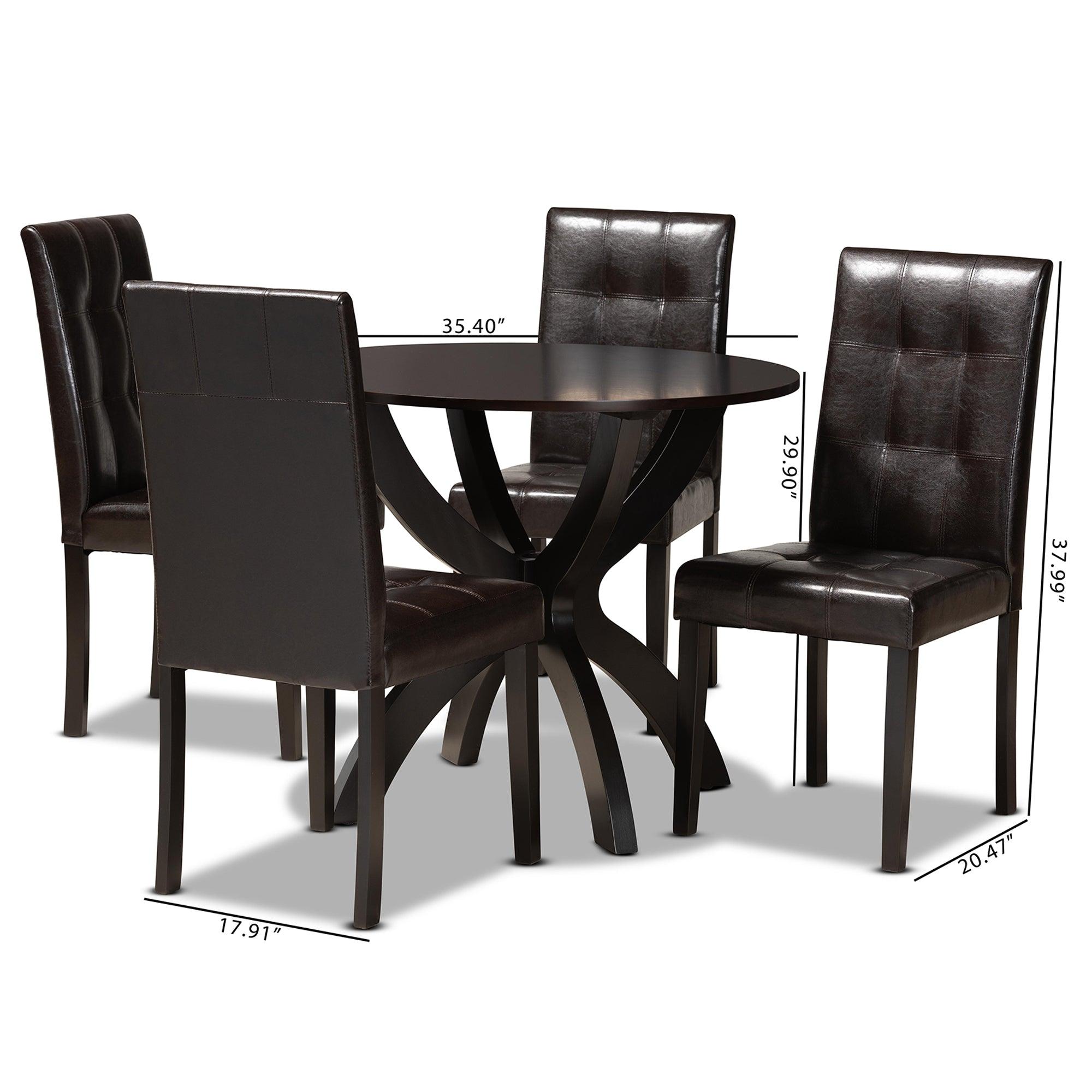 Elira Modern and Contemporary Faux Leather Upholstered and Finished Wood 5-Piece Dining Set