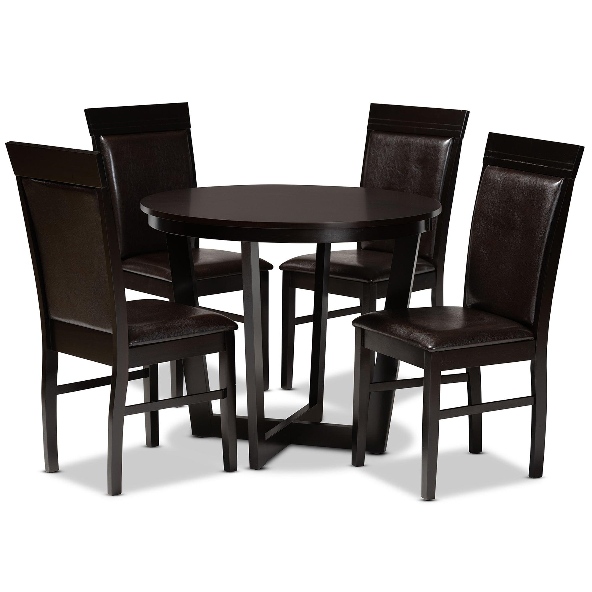 Irma Modern and Contemporary Faux Leather Upholstered and Finished Wood 5-Piece Dining Set