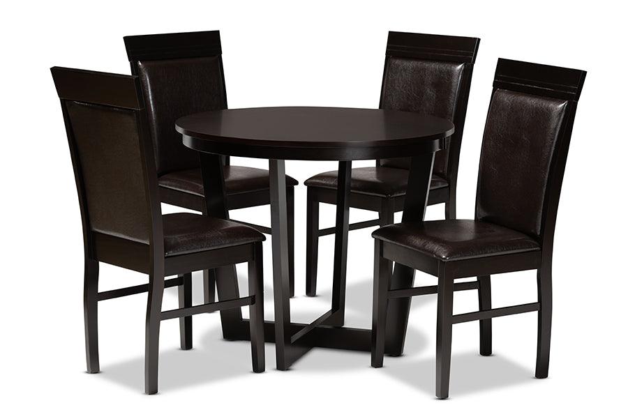 Irma Modern and Contemporary Faux Leather Upholstered and Finished Wood 5-Piece Dining Set